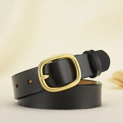 Women's Genuine Cowhide Leather Belt Simple Fashion Vintage Waist Strap With Alloy Pin Buckle For Jeans Dresses Pants
