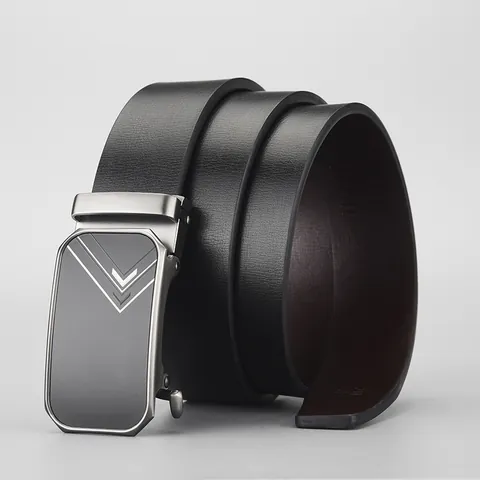Men's Split Leather Belt With Zinc Alloy Automatic Buckle Business Minimalist Adjustable Waist Strap Modern Classic Black Belt