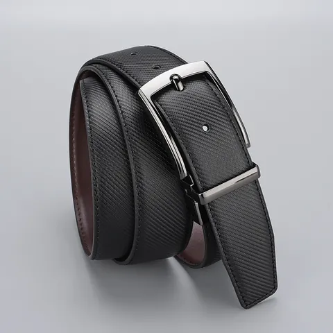 Men's Reversible Genuine Leather Belt Rotating Alloy Pin Buckle Black Coffee Double Sided Split Cowhide Business Casual Waistband