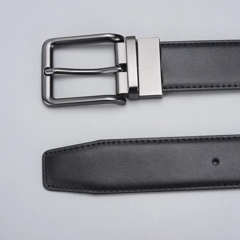 Men's Business Casual Reversible Split Cowhide Leather Belt Rotating Alloy Pin Buckle Black Brown Double Sided Waist Belt