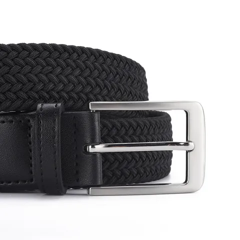 Men Business Braided Elastic Belt Alloy Pin Buckle Stretch Woven Fabric Waist Strap Versatile Casual Dress Accessory