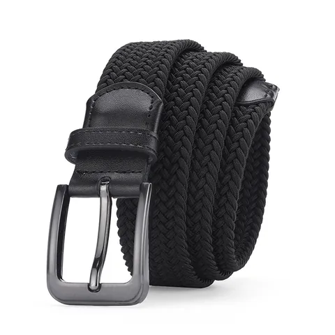 Men Elastic Braided Woven Belt With Alloy Pin Buckle Casual Business Stretch Waistband For Men Versatile No Hole Belt