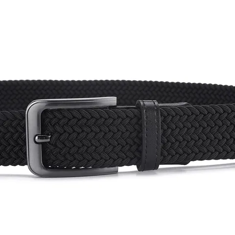 Men Elastic Braided Woven Belt With Alloy Pin Buckle Casual Business Stretch Waistband For Men Versatile No Hole Belt