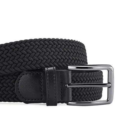 Men's Casual Woven Elastic Belt Stretch Braided Fabric Waist Strap Alloy Pin Buckle Adjustable No Hole Waistband Business Daily