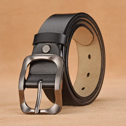 Men Vintage Split Cowhide Leather Belt Alloy Pin Buckle Business Casual Fashionable Belt For Men Jeans Trousers Accessory