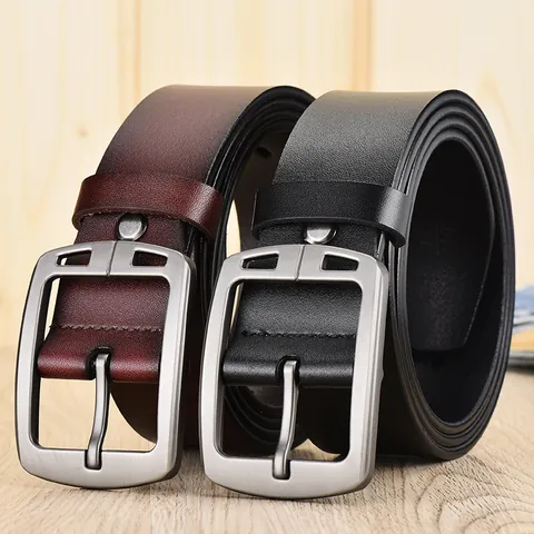 Vintage Men Genuine Leather Belt Alloy Pin Buckle Split Cowhide Waist Strap For Business Casual Jeans Extended Size