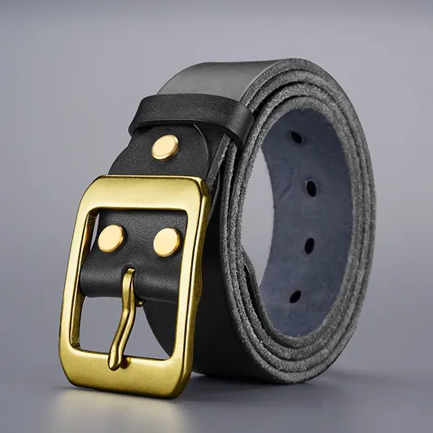 Heren Riem Van Echt Volnerfleer Met Koperen Gesp Vintage Artistiek Verweerd Ontwerp Duurzame Jeansriem