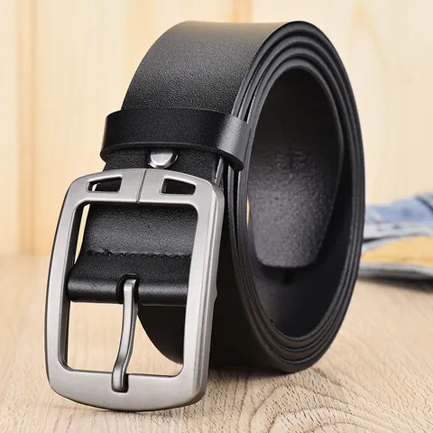 Vintage Men Genuine Leather Belt Alloy Pin Buckle Split Cowhide Waist Strap For Business Casual Jeans Extended Size