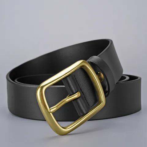 Men's Genuine Leather Belt Retro Top Layer Cowhide Waistband With Solid Copper Pin Buckle For Jeans Casual Work Daily