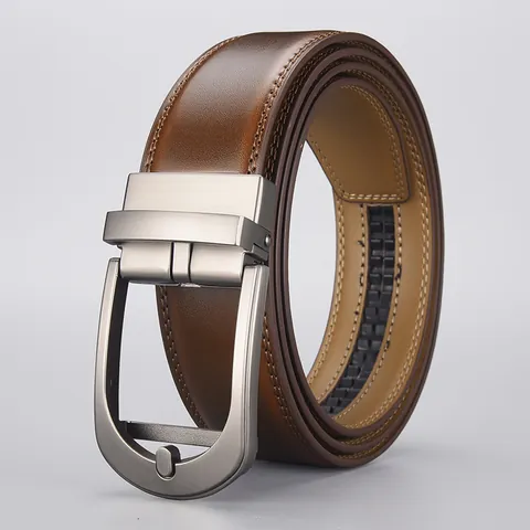 Men's Second Layer Cowhide Genuine Leather Automatic Buckle Belt Business Casual Waistband With Zinc Alloy Buckle For Men