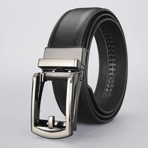 Herren Business Ratschengürtel Spaltleder Strap Automatik Legierung Schnalle Litschi Textur Vielseitig Schwarz Mode Accessoire