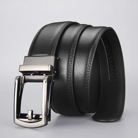 Herren Business Ratschengürtel Spaltleder Strap Automatik Legierung Schnalle Litschi Textur Vielseitig Schwarz Mode Accessoire