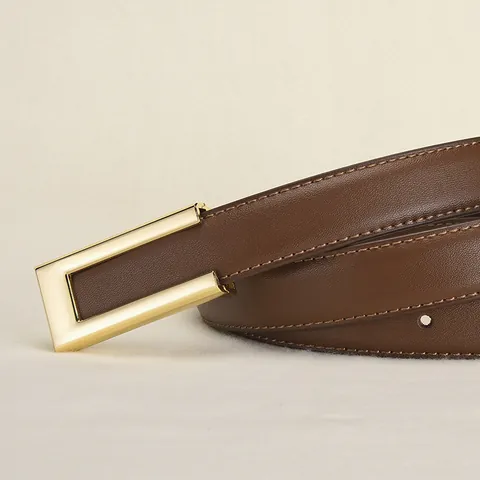 Women Genuine Leather Belt Elegant Split Cowhide Waist Strap With Minimalist Alloy Smooth Buckle Fashion Decorative Accessory For Dresses