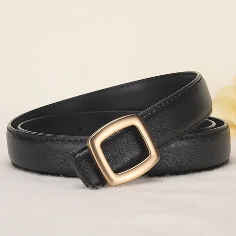 Women Genuine Leather Belt With Alloy Square Pin Buckle Minimalist Decorative Waistband For Jeans Dresses Casual Office Fashion