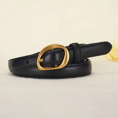 Women's Vintage Top Grain Cowhide Leather Belt Thin Waist Belt With Alloy Pin Buckle For Jeans Dresses Classic Accessories