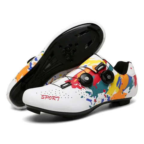 Scarpe da Ciclismo Professionali Doppie Fibbie Rotanti Scarpe da Bici da Corsa Mountain Bike Traspiranti Graffiti Unisex