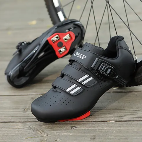Professionelle Road MTB Radschuhe Atmungsaktive Selbsthemmende Fahrradschuhe Mit Dreifach-Riemen Ratschenschnalle Zum Radfahren