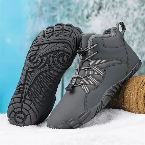 High Top Snow Boots For Men Women Winter Warm Plush Lined Barefoot Hiking Shoes Anti-Slip Outdoor Camping Walking Footwear