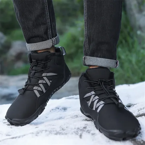 High Top Snow Boots For Men Women Winter Warm Plush Lined Barefoot Hiking Shoes Anti-Slip Outdoor Camping Walking Footwear