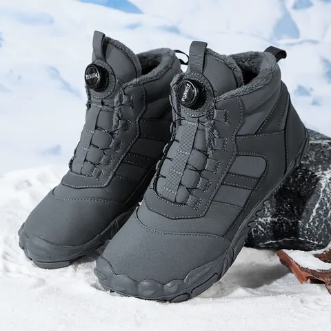 Winter Outdoor Snow Boots With Rotary Buckle Waterproof Fleece Lined Warm Non-slip Hiking Shoes For Men Women Kids