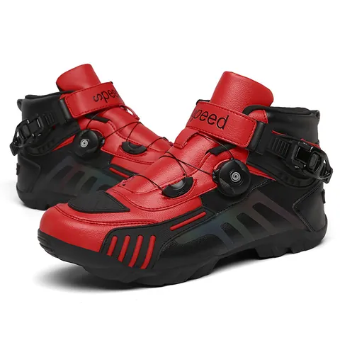 Professional Motorcycle Riding Boots Waterproof Racing Shoes For Men Women Synthetic Leather Rotary Knob Buckle Non-Slip Outdoor Sport Motorbike Gear
