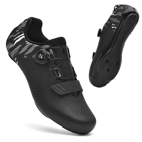 Professional Road Cycling Shoes Unisex Rotary Dial Breathable Microfiber Leather Bicycle Shoes Non-Locking Bike Sneakers