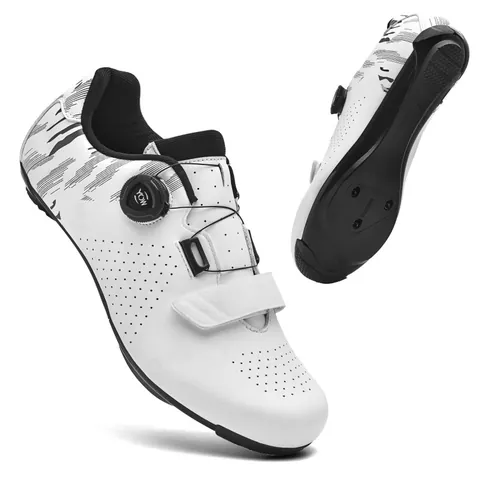Professional Road Cycling Shoes Unisex Rotary Dial Breathable Microfiber Leather Bicycle Shoes Non-Locking Bike Sneakers