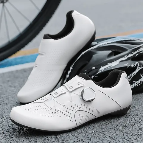 Professional Road Cycling Shoes For Men Women Breathable Lightweight Bicycle Racing Shoes With Rotating Buckle White Black