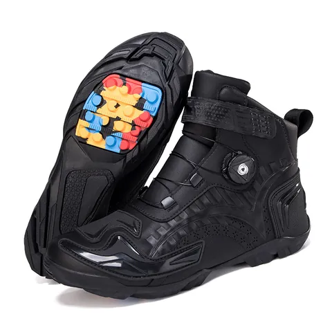 Zapatos Profesionales de Motociclismo Cuero Microfibra Botas de Carreras Con Hebilla Rotatoria Equipo Protección Antideslizante