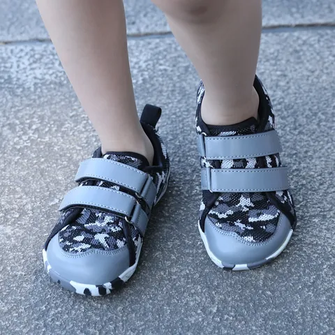 Kids Mesh Fabric Synthetic Leather Barefoot Wide Toe Box Sneakers Non-Slip Rubber Sole Velcro Running Hiking Casual Shoes Boys Girls