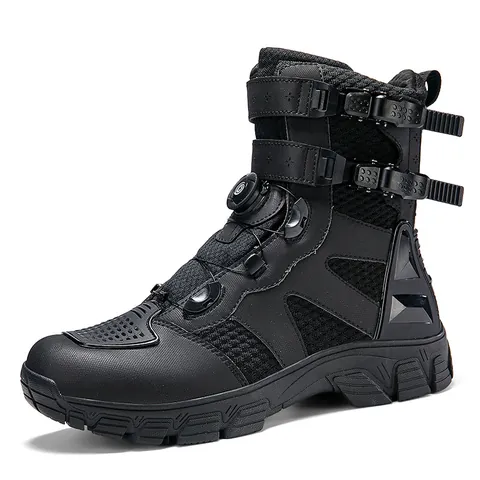 Zapatos de Motocicleta Profesionales para Hombre Malla Transpirable Botas de Carreras Altas Con Hebilla de Rotación Protección Antideslizante