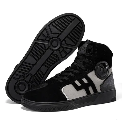 Unisex High Top Motorcycle Riding Shoes Waterproof Protective Suede Leather Racing Boots With Side Zipper Anti Slip Sole
