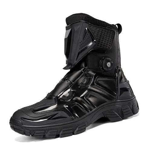 Botas de Moto Impermeables Profesionales para Hombre Mujer Zapatos de Carreras Protectores con Sistema de Perilla Mecánica