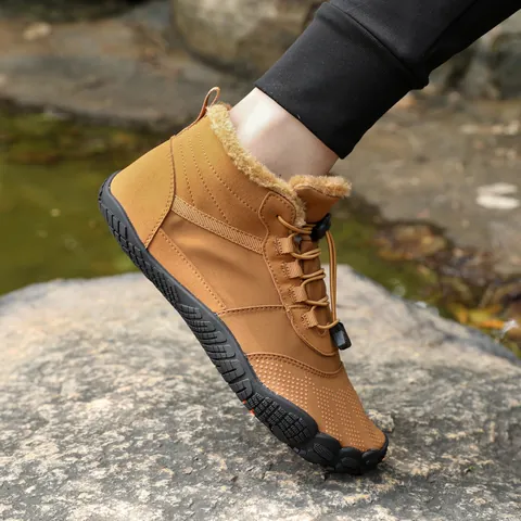 Unisex Winter Barefoot Snow Boots High Top Fleece Lined Warm Outdoor Hiking Shoes Waterproof Anti Slip Rubber Sole Casual Boots