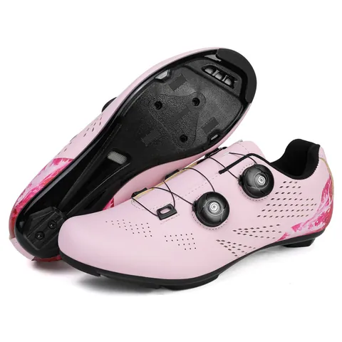 Professional Road Mountain Cycling Shoes Dual Rotary Knobs Breathable Synthetic Leather Hard Sole Biking Shoes For Men Women
