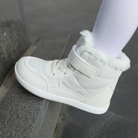 Kids Winter Snow Boots Fleece Lined Warm Shoes Outdoor Casual Wide Toe Cotton Boots With Reflective Strip For Boys Girls