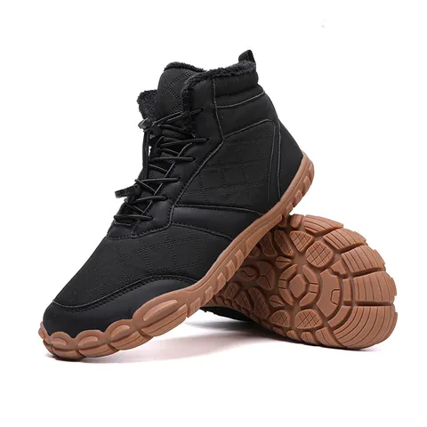 Outdoor Snow Boots Men Women Waterproof Warm Plush Lined Barefoot Boots Anti Slip Rubber Sole Quick Lace Winter Hiking Boots