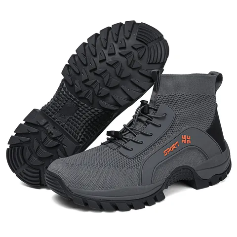 Men's Women's Outdoor Hiking Shoes Breathable Fly-knit Sneakers High-top Lightweight Anti-slip Trekking Walking Shoes Casual Sporty Running Shoes