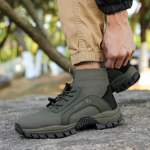 Men's Women's Outdoor Hiking Shoes Breathable Fly-knit Sneakers High-top Lightweight Anti-slip Trekking Walking Shoes Casual Sporty Running Shoes
