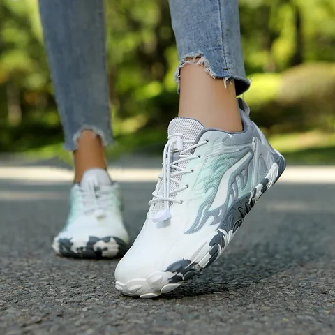 Outdoor Barefoot Wading Shoes For Men Women Quick Lace Breathable Mesh Five Finger Shoes Non Slip Rubber Sole Hiking Fitness Athletic Sneakers