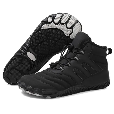 Barefoot Winter Snow Boots For Men Women Waterproof Plush Lined Warm Outdoor Mid-Calf Boots Anti-Slip Rubber Sole Elastic Drawstring Shoes