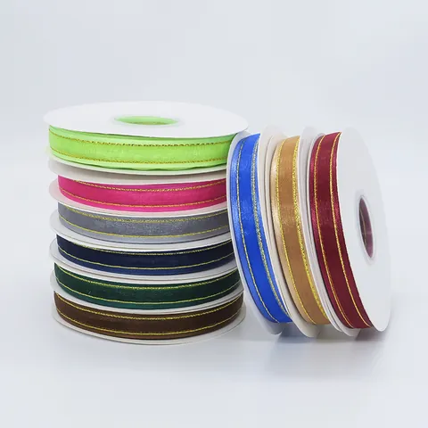 Gouden Rand Chiffon Lint Nylon Webbing Voor Cadeauverpakking DIY Ambacht Haaraccessoires Boeket Bloem Decor Elegant Ornament