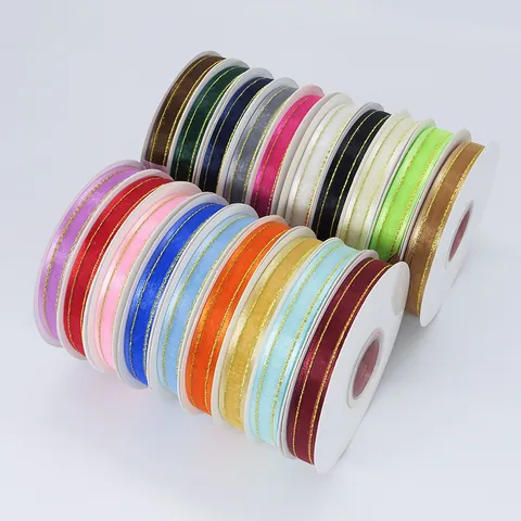 Gouden Rand Chiffon Lint Nylon Webbing Voor Cadeauverpakking DIY Ambacht Haaraccessoires Boeket Bloem Decor Elegant Ornament