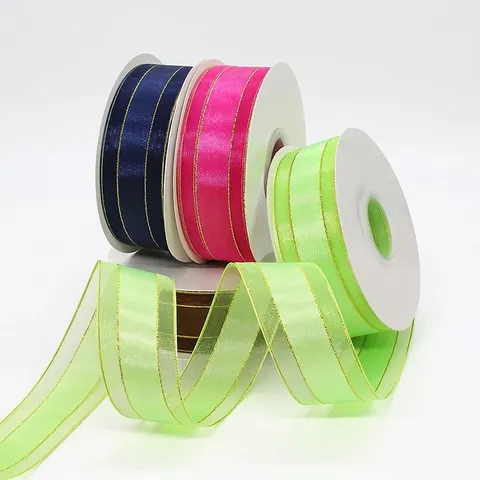 Κορδέλα Satin Mesh με Χρυσή Άκρη 4cm για Αξεσουάρ Μαλλιών DIY Συσκευασία Δώρου Διακόσμηση Μπουκέτου 50 Γιάρδες