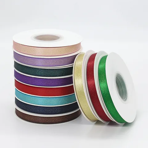 Metallic Glitter Satin Ribbon Polyester Webbing For Gift Wrapping DIY Craft Wedding Party Decoration Flower Box Bow Making