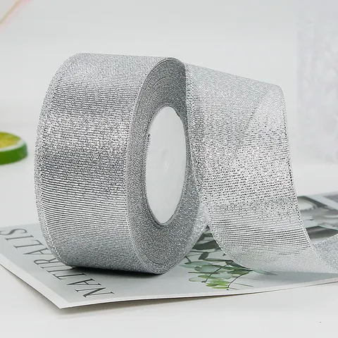 Glitter Metallic Ribbon Gold Silver Decorative Polyester Webbing For Gift Wrapping Wedding Party Bakery Cake Decoration