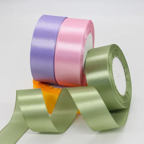 Solid Color Satin Ribbon Roll For Gift Packaging Wedding Decoration DIY Crafts Bow Making Vibrant Shiny Polyester Webbing Ribbon