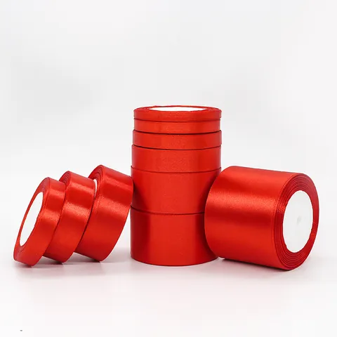 Premium Polyester Satin Ribbon Spool For Gift Wrapping Wedding Party Holiday Decoration Solid Bright Red Silk Like DIY Craft Floral Ribbon