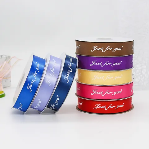 Polyester Satijn Lint Cadeauverpakking Lint Met Just For You Bedrukte Letter Voor Bruiloft Verjaardagsfeest Decoratie