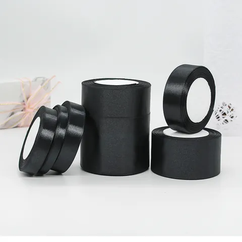 Black Satin Ribbon Polyester Fabric Webbing For Gift Wrapping DIY Manual Bow Making Bouquet Wedding Party Decoration